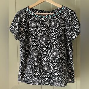 Ruby Rd. Favorites Black and White Top With Turquoise Embellishments